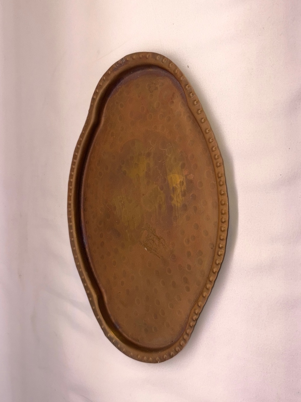 Vintage Indian Hammered Brass Oval Tray Decorative Catchall Platter